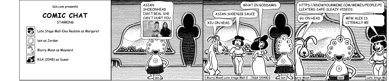 A fediverse thread rendered as a Microsoft Comic Chat strip